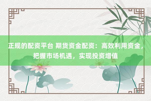 正规的配资平台 期货资金配资：高效利用资金，把握市场机遇，实现投资增值