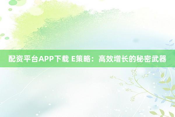 配资平台APP下载 E策略：高效增长的秘密武器