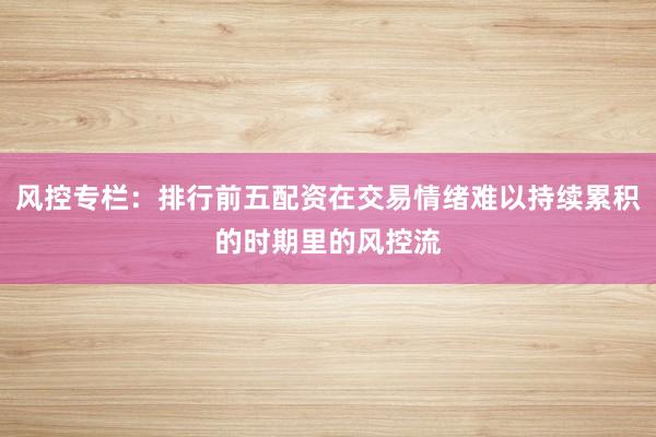 风控专栏：排行前五配资在交易情绪难以持续累积的时期里的风控流